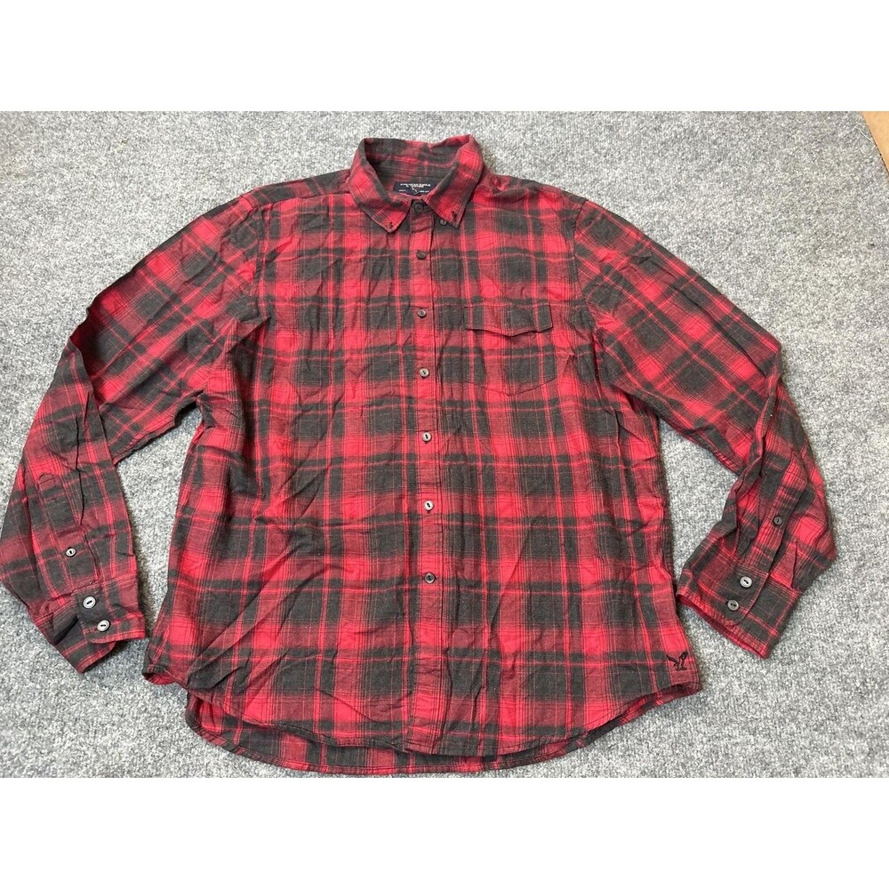 American Eagle Outfitters Shirt Mens XL Red Plaid Flannel Long Sleeve Button-Up